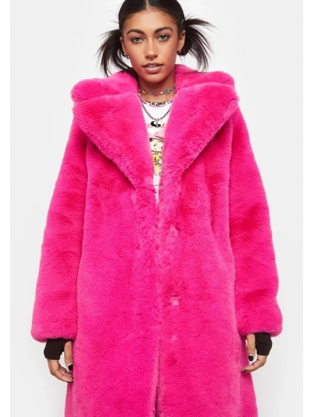 Noize Hot Pink Super Plush Faux Fur  Midi Teddy Coat NEW XXL - Picture 2 of 9